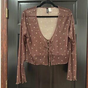 H&M Chocolate Brown Mesh Tie Front Cardigan size XL